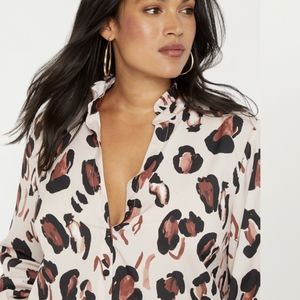 NWT Eloquii Animal Print Ruffle Sleeve Blouse 16